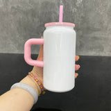 25 Pack USA warehouse white blank sublimation stainless steel 16oz soda beer can tumbler mugs with colored handle straw and lids