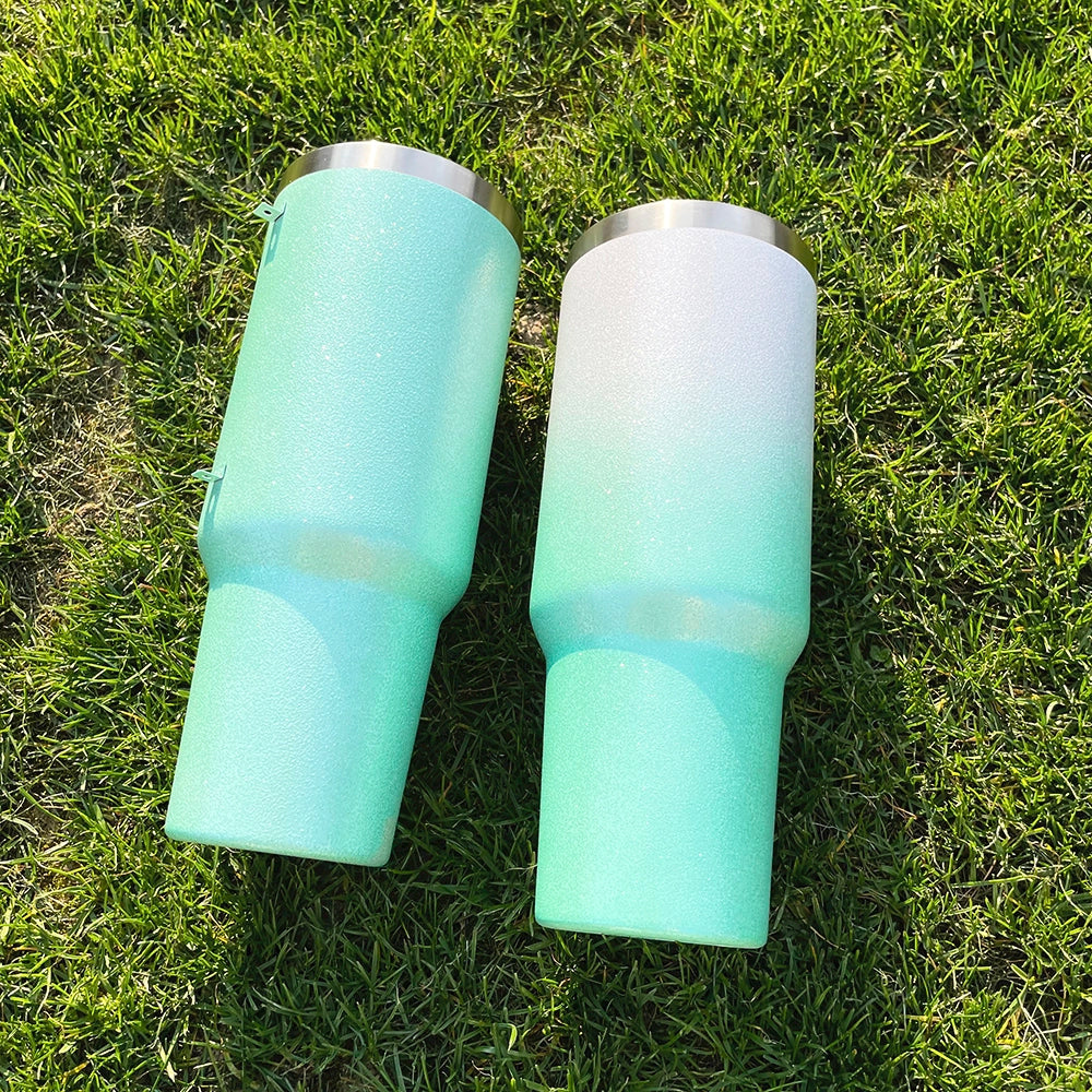 25 Pack China Warehouse HI.0 40oz Blank Sublimation Glittery Rough Powder Glitter Tumbler With Handle And Straw