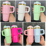 25 Pack China Warehouse 14oz Kids Baby Gold Plated Cute Macaron Color Tumblers with Handle for Laser Engraving
