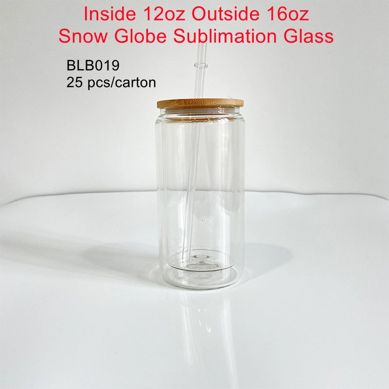 25 Pack China Warehouse 12oz 15oz 20oz Sublimation Blanks Pre Drilled Snow Globe Double Wall Glass Can With Bamboo Lid And Plastic Straw