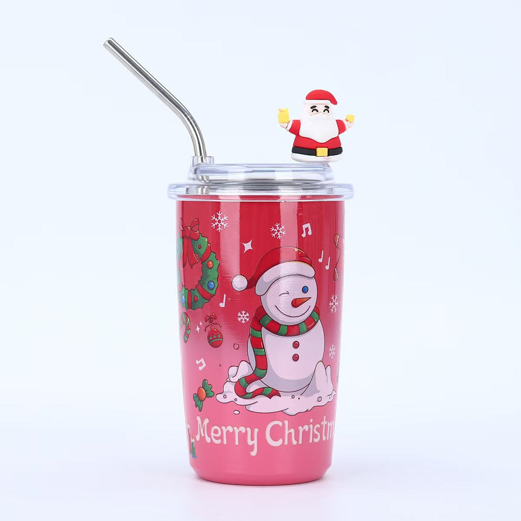 New Christmas series 35 Pack China Warehouse 16oz straw cup cartoon double-layer stainless steel thermos cup and coffee cup for custom logo is available.