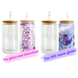 25 Pack China Warehouse 12oz 15oz 20oz Sublimation Blanks Pre Drilled Snow Globe Double Wall Glass Can With Bamboo Lid And Plastic Straw