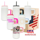 25 Pack USA warehouse white blank sublimation stainless steel 16oz soda beer can tumbler mugs with colored handle straw and lids
