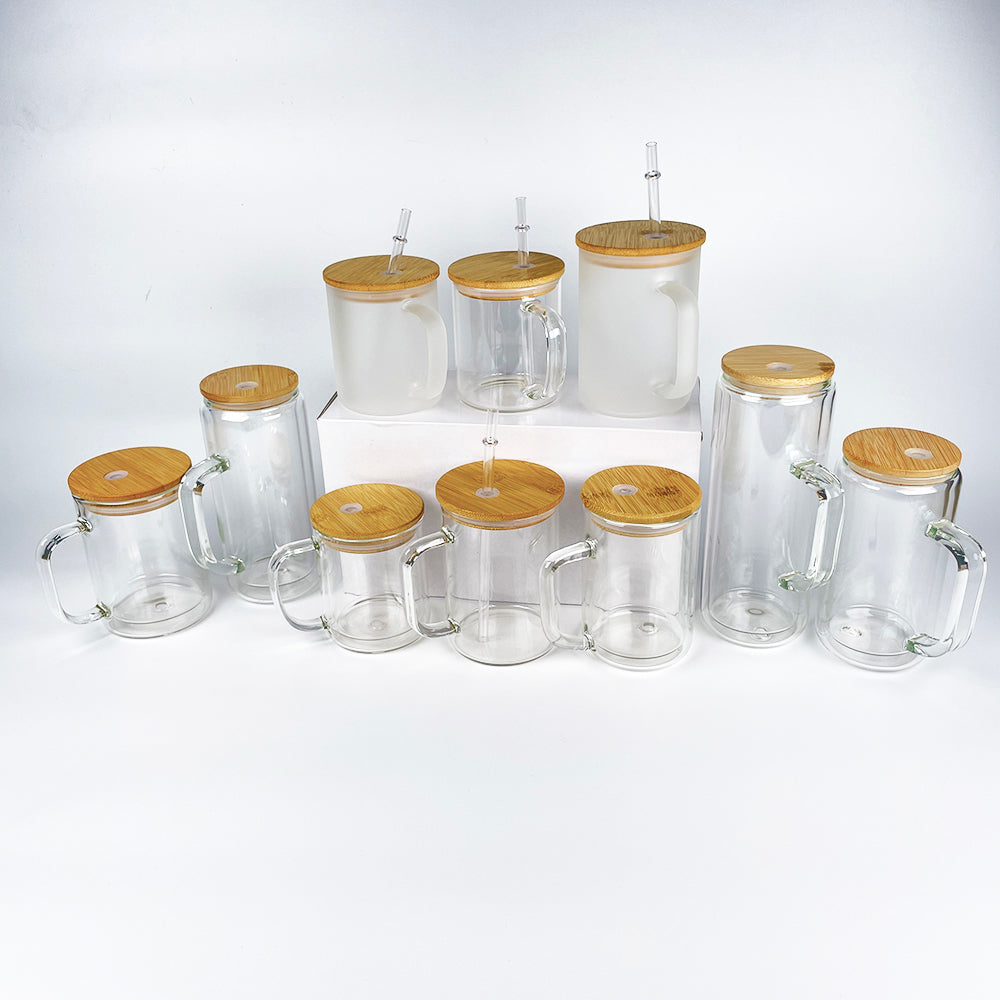 25 Pack China Warehouse 15oz double walled snow globe sublimation glass mugs with bamboo lids for glitter