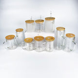 25 Pack China Warehouse 15oz double walled snow globe sublimation glass mugs with bamboo lids for glitter