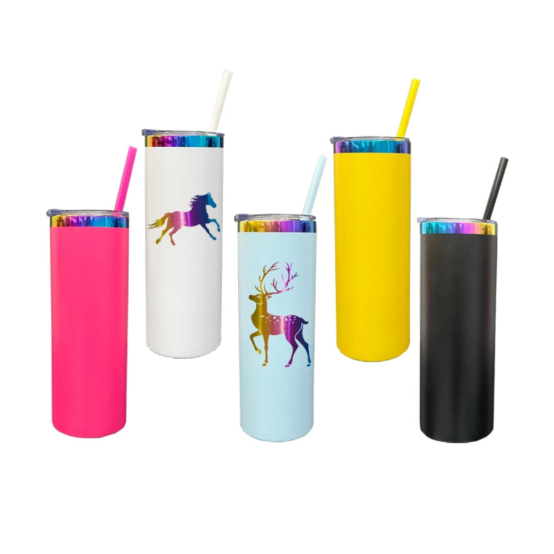 25 Pack USA Warehouse 20oz Rainbow Plated Straight Tumbler With Colored PP Straw-USDM