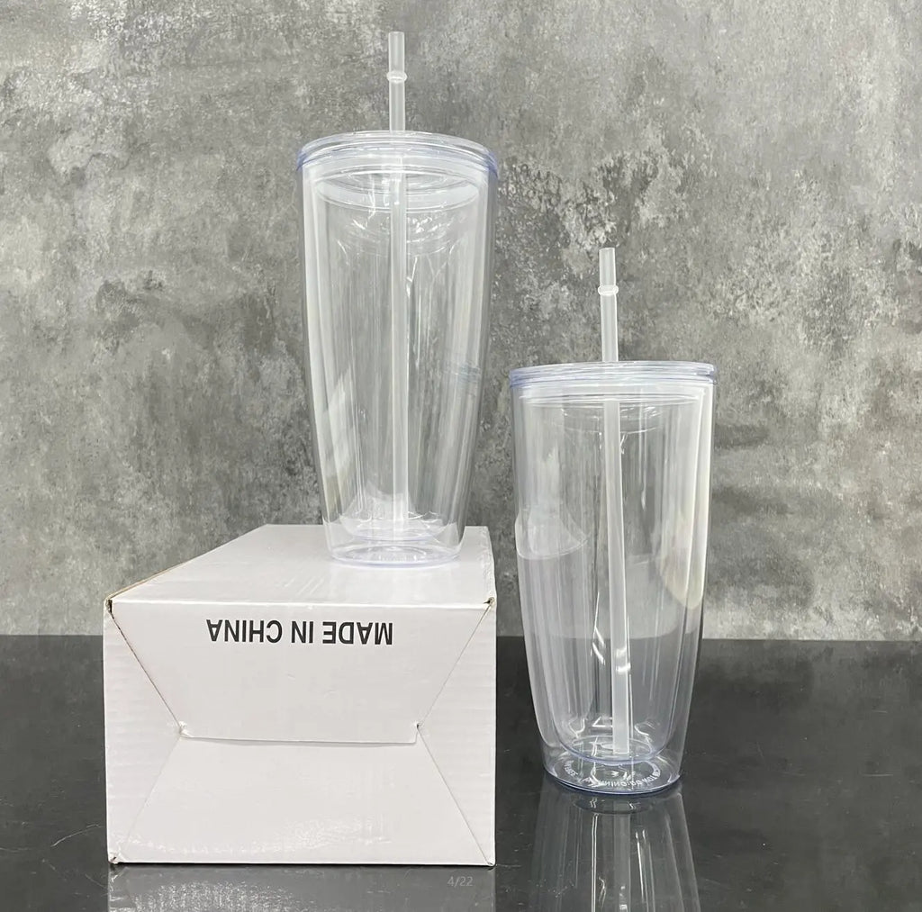 25 Pack USA Warehouse 25oz Clear Snow Globe Plastic Cups Double Wall Acrylic Can for Glitter (No Pre-drilled and without plug)