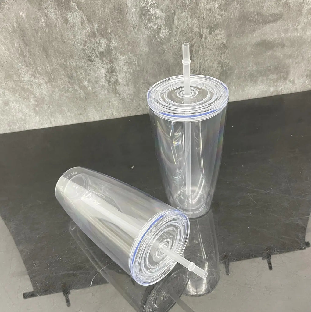 25 Pack USA Warehouse 25oz Clear Snow Globe Plastic Cups Double Wall Acrylic Can for Glitter (No Pre-drilled and without plug)
