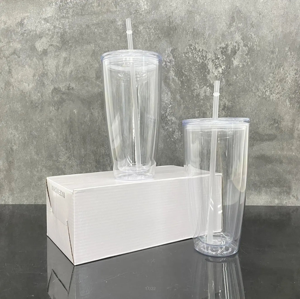 25 Pack USA Warehouse 25oz Clear Snow Globe Plastic Cups Double Wall Acrylic Can for Glitter (No Pre-drilled and without plug)