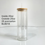 25 Pack China Warehouse 12oz 15oz 20oz Sublimation Blanks Pre Drilled Snow Globe Double Wall Glass Can With Bamboo Lid And Plastic Straw