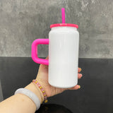 25 Pack USA warehouse white blank sublimation stainless steel 16oz soda beer can tumbler mugs with colored handle straw and lids