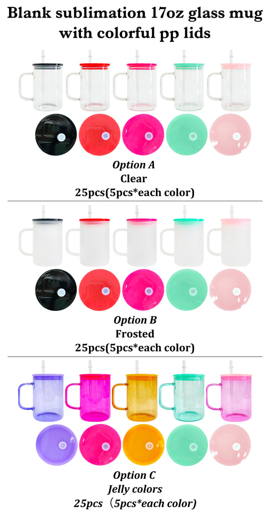 Multiple options available 17oz blank sublimation glass mugs for DIY-USCC