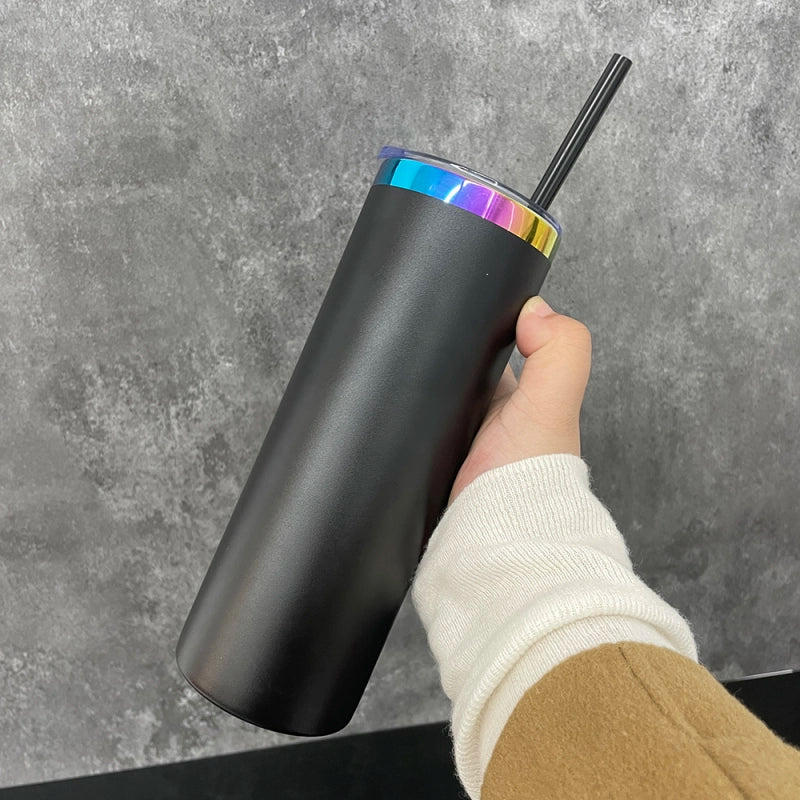 25 Pack USA Warehouse 20oz Rainbow Plated Straight Tumbler With Colored PP Straw-USDM