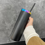 25 Pack USA Warehouse 20oz Rainbow Plated Straight Tumbler With Colored PP Straw-USDM