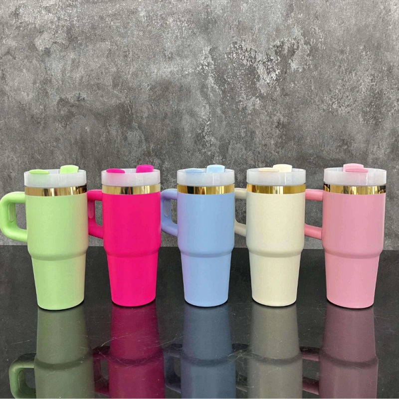 25 Pack China Warehouse 14oz Kids Baby Gold Plated Cute Macaron Color Tumblers with Handle for Laser Engraving