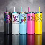25 Pack USA Warehouse 20oz Rainbow Plated Straight Tumbler With Colored PP Straw-USDM