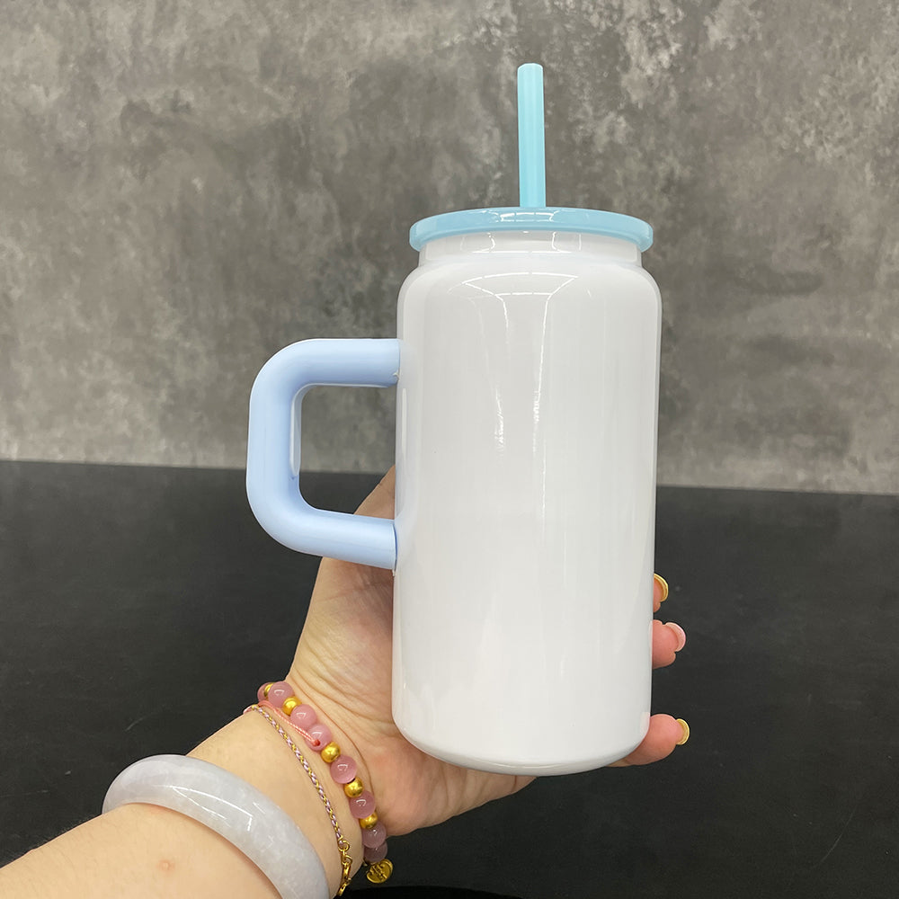 25 Pack USA warehouse white blank sublimation stainless steel 16oz soda beer can tumbler mugs with colored handle straw and lids