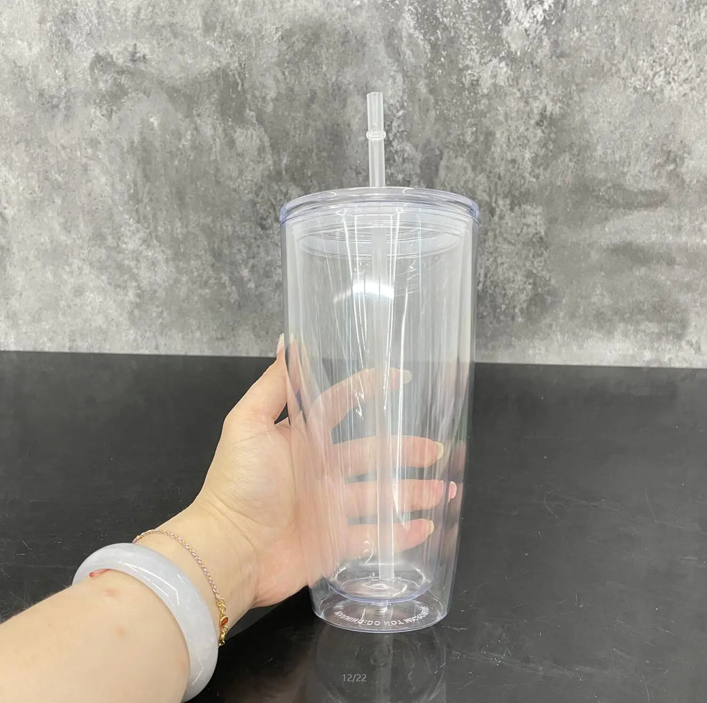 25 Pack USA Warehouse 25oz Clear Snow Globe Plastic Cups Double Wall Acrylic Can for Glitter (No Pre-drilled and without plug)