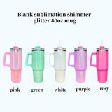 25 Pack China Warehouse H1.0 40oz Sublimation Blanks Colorful Rainbow Shimmer Glitter Travel Mug Tumbler With Handle Sold by Case