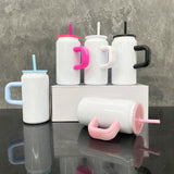 25 Pack USA warehouse white blank sublimation stainless steel 16oz soda beer can tumbler mugs with colored handle straw and lids