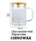 25 Pack China Warehouse 15oz double walled snow globe sublimation glass mugs with bamboo lids for glitter