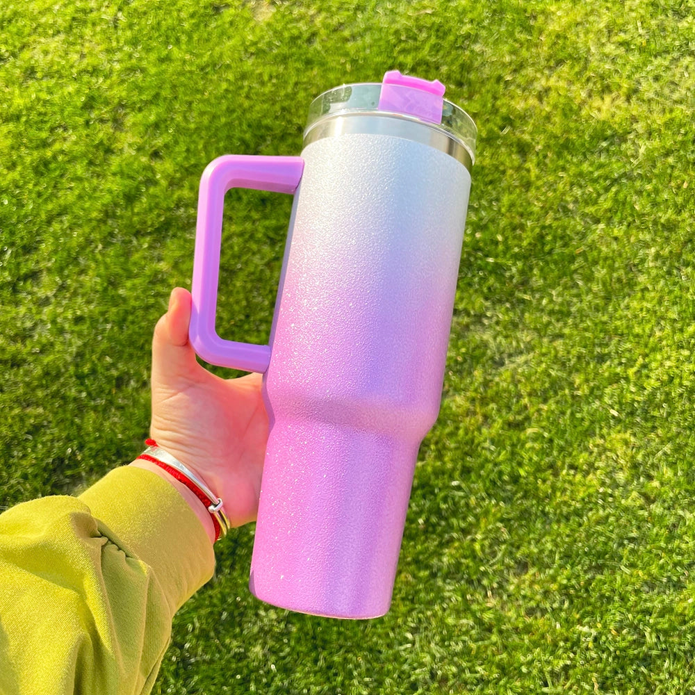 25 Pack China Warehouse HI.0 40oz Blank Sublimation Glittery Rough Powder Glitter Tumbler With Handle And Straw