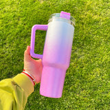 25 Pack China Warehouse HI.0 40oz Blank Sublimation Glittery Rough Powder Glitter Tumbler With Handle And Straw