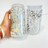 USA RTS 16oz mix color holographic leopard glass can for soda juice f--USCC