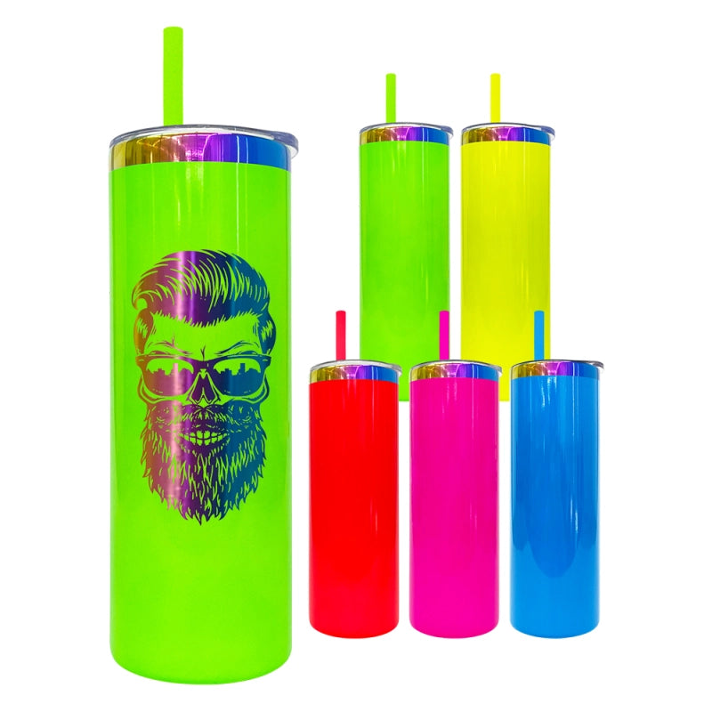 25 Pack China Warehouse 20oz Neon Colored Rainbow Underneath skinny Straight Tumbler