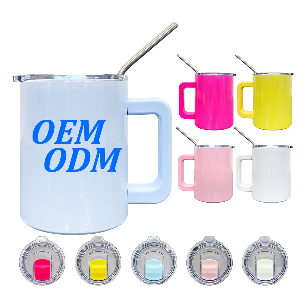 25 Pack China warehouse magnetic sliding lid colored glossy macaron blank sublimation 10oz tumbler mugs cups,10oz coffee travel mugs with removable plastic handle and metal straw
