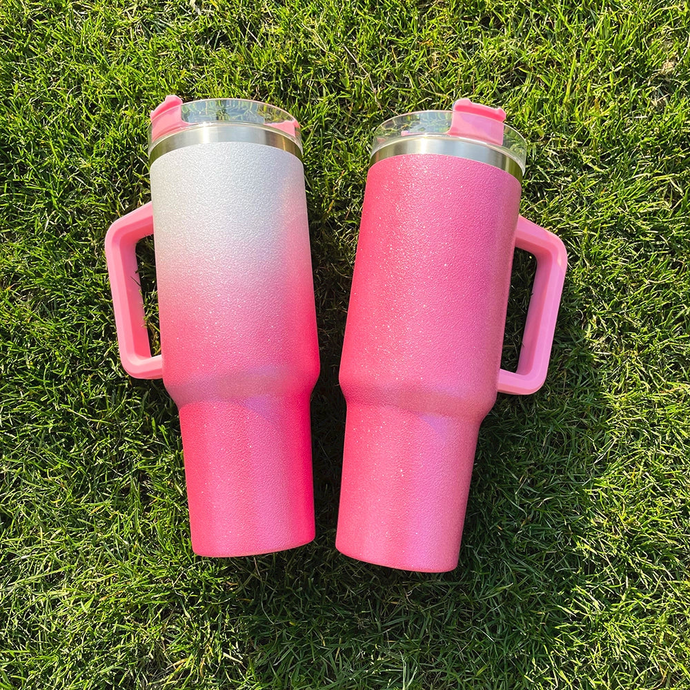 25 Pack China Warehouse HI.0 40oz Blank Sublimation Glittery Rough Powder Glitter Tumbler With Handle And Straw