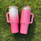 25 Pack China Warehouse HI.0 40oz Blank Sublimation Glittery Rough Powder Glitter Tumbler With Handle And Straw