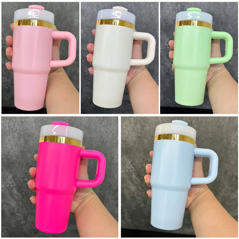 25 Pack China Warehouse 14oz Kids Baby Gold Plated Cute Macaron Color Tumblers with Handle for Laser Engraving