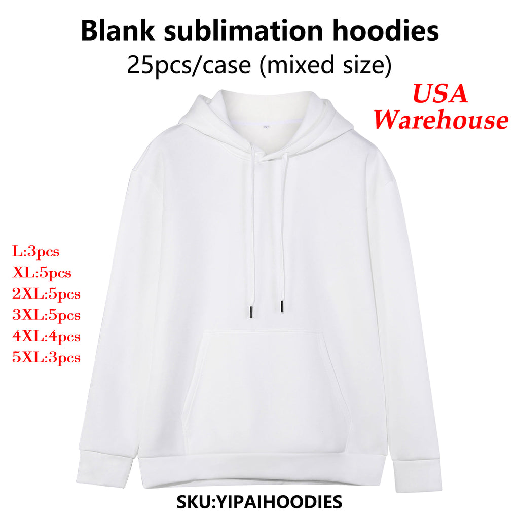 US warehouse white sublimation blanks Men &Women Hoodies mix sizes 25pcs sold by case