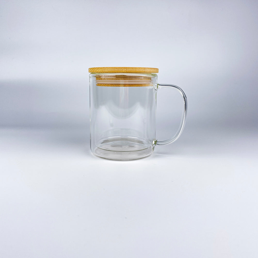 25 Pack China Warehouse 15oz double walled snow globe sublimation glass mugs with bamboo lids for glitter