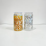 USA RTS 16oz mix color holographic leopard glass can for soda juice f--USCC