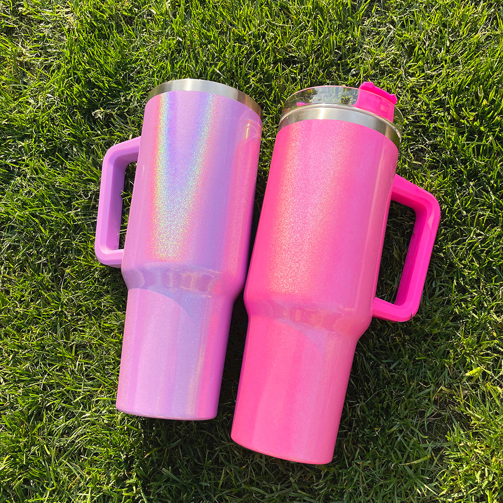 25 Pack China Warehouse 40oz shimmer sublimation Stanley shaped blank Sublimation travel tumblers-CNDM