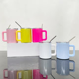 25 Pack China warehouse magnetic sliding lid colored glossy macaron blank sublimation 10oz tumbler mugs cups,10oz coffee travel mugs with removable plastic handle and metal straw