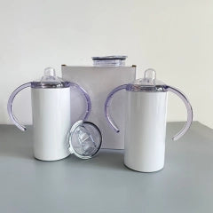 25 Pack China Warehouse 12oz Sublimation Blanks Double Lids All Straight Children Sippy Tumbler With Handle