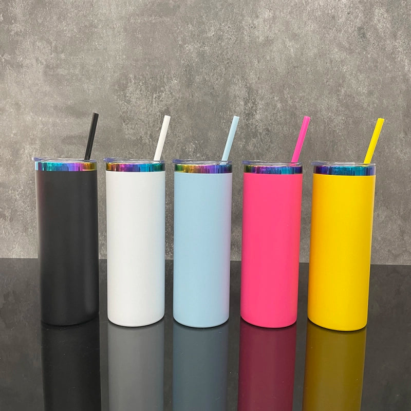 25 Pack USA Warehouse 20oz Rainbow Plated Straight Tumbler With Colored PP Straw-USDM