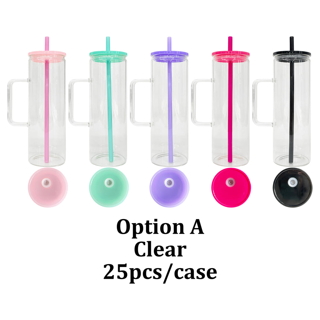 25 Pack USA Warehouse 20oz jelly glass mugs with handle for sublimation and uv dtf wraps