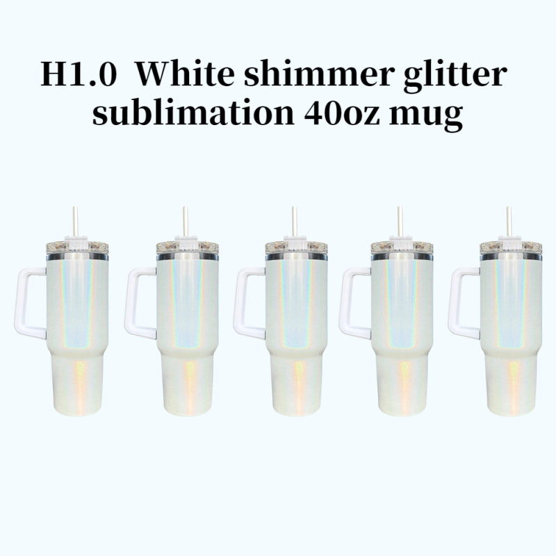 25 Pack China Warehouse H1.0 40oz Sublimation Blanks Colorful Rainbow Shimmer Glitter Travel Mug Tumbler With Handle Sold by Case