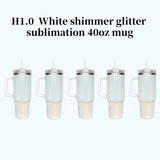 25 Pack China Warehouse H1.0 40oz Sublimation Blanks Colorful Rainbow Shimmer Glitter Travel Mug Tumbler With Handle Sold by Case