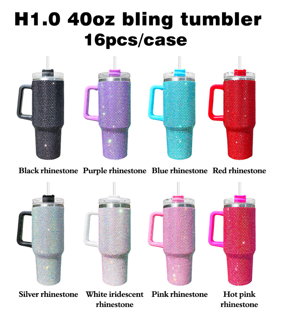 G-127 USA Pre-sale 40oz Rhinestones Bling Tumbler Non-stick 2pcs of each color 16packs Outdoor Cups_USCC
