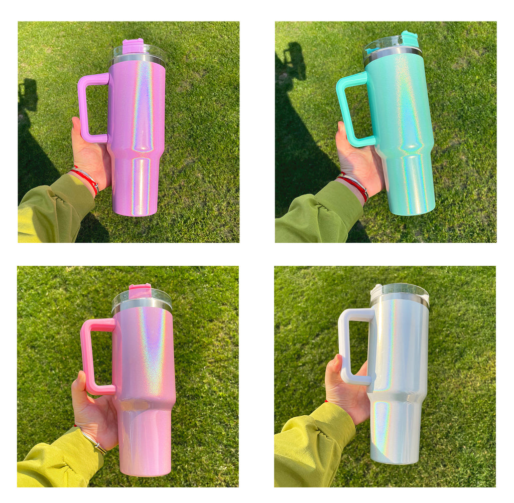 25 Pack China Warehouse 40oz shimmer sublimation Stanley shaped blank Sublimation travel tumblers-CNDM