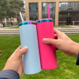 25 Pack USA Warehouse 20oz Rainbow Plated Straight Tumbler With Colored PP Straw-USDM