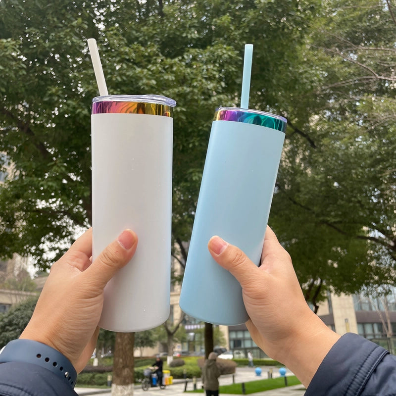 25 Pack USA Warehouse 20oz Rainbow Plated Straight Tumbler With Colored PP Straw-USDM