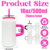 25 Pack USA warehouse white blank sublimation stainless steel 16oz soda beer can tumbler mugs with colored handle straw and lids
