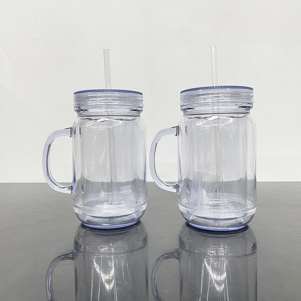25 Pack USA Warehouse Snow Globe 20oz Plastic Mason Jars with Handles (Pre-drilled Hole and Plug)