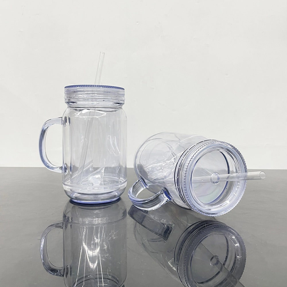 25 Pack USA Warehouse Snow Globe 20oz Plastic Mason Jars with Handles (Pre-drilled Hole and Plug)